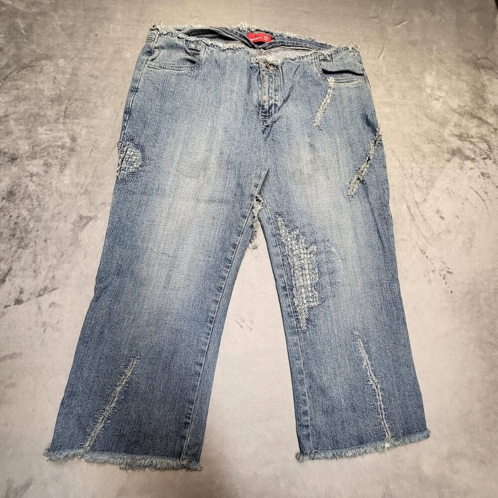 Apple Bottoms Jeans Womens 14 Blue Cropped Relaxed Distressed Fringe
